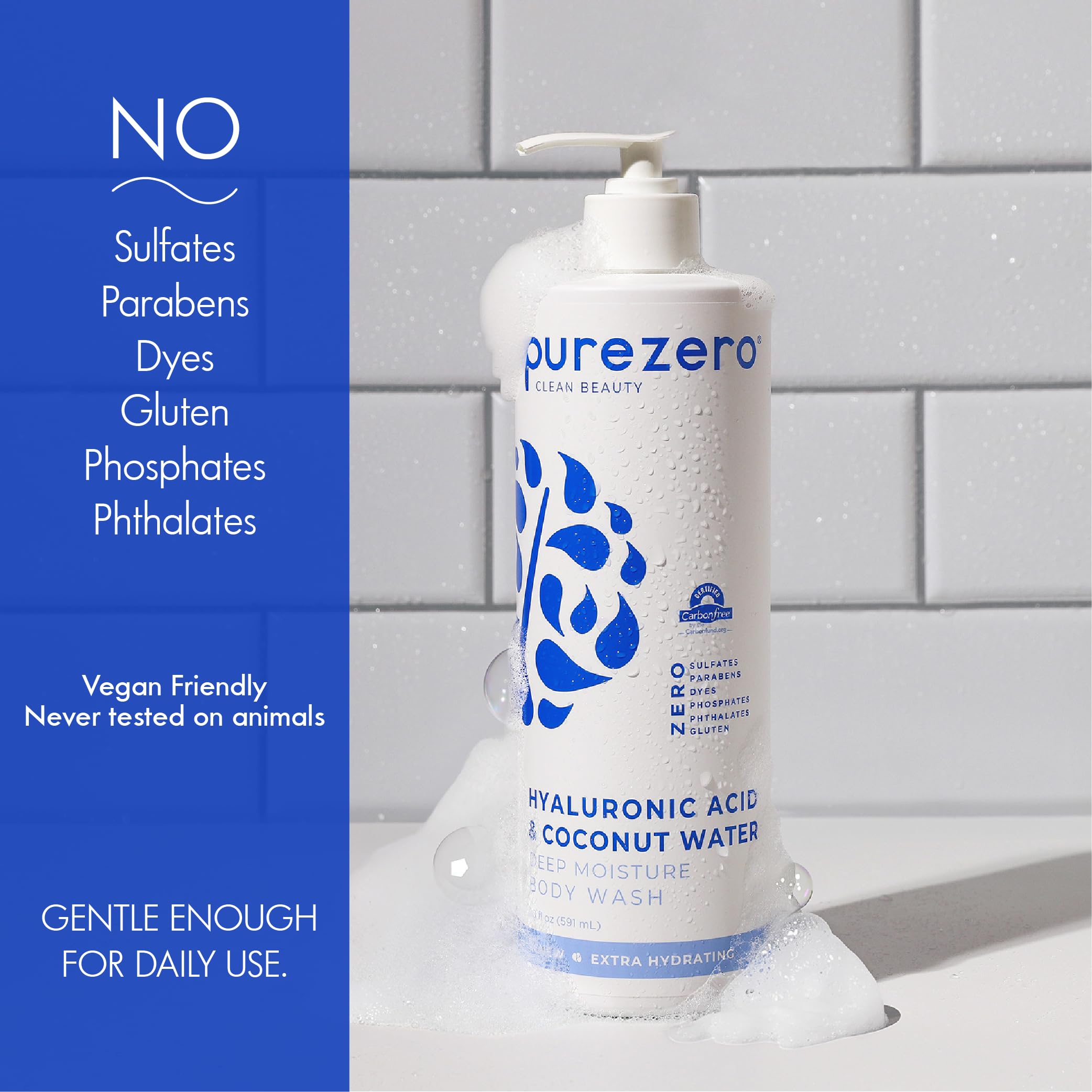 Purezero Hyaluronic Body Wash Deep Moisture - 24hr Lotion Soft Skin Hydration - Moisturizing Skin Cleanser + Coconut Water - No Sulfates, Parabens, Dyes 20 oz